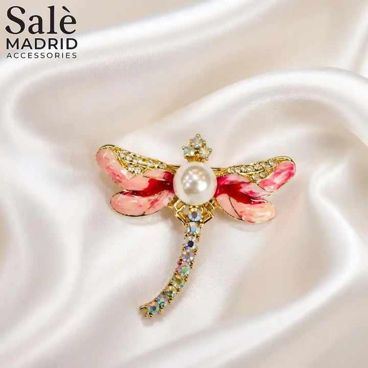 BROOCH PINK MARBLE DRAGONFLY