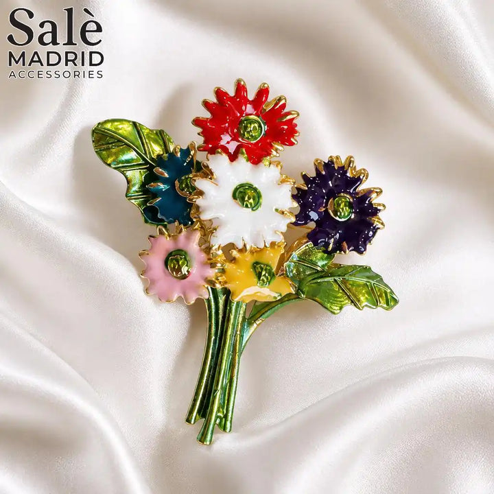BROOCH MULTICOLOR ENAMEL FLOWER BOUQUET