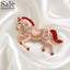 BROOCH PINK ENAMEL CRYSTAL RUNNING HORSE