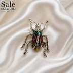 Silver-Tone Teal Enamel Beetle Brooch
