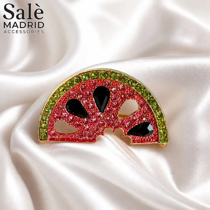 BROOCH PINK GREEN GLITTER WATERMELON SLICE