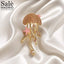 BROOCH PINK CRYSTAL GOLD JELLYFISH STARFISH