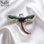 BROOCH SILVER DRAGONFLY GREEN PINK CRYSTAL PEARL VINTAGE