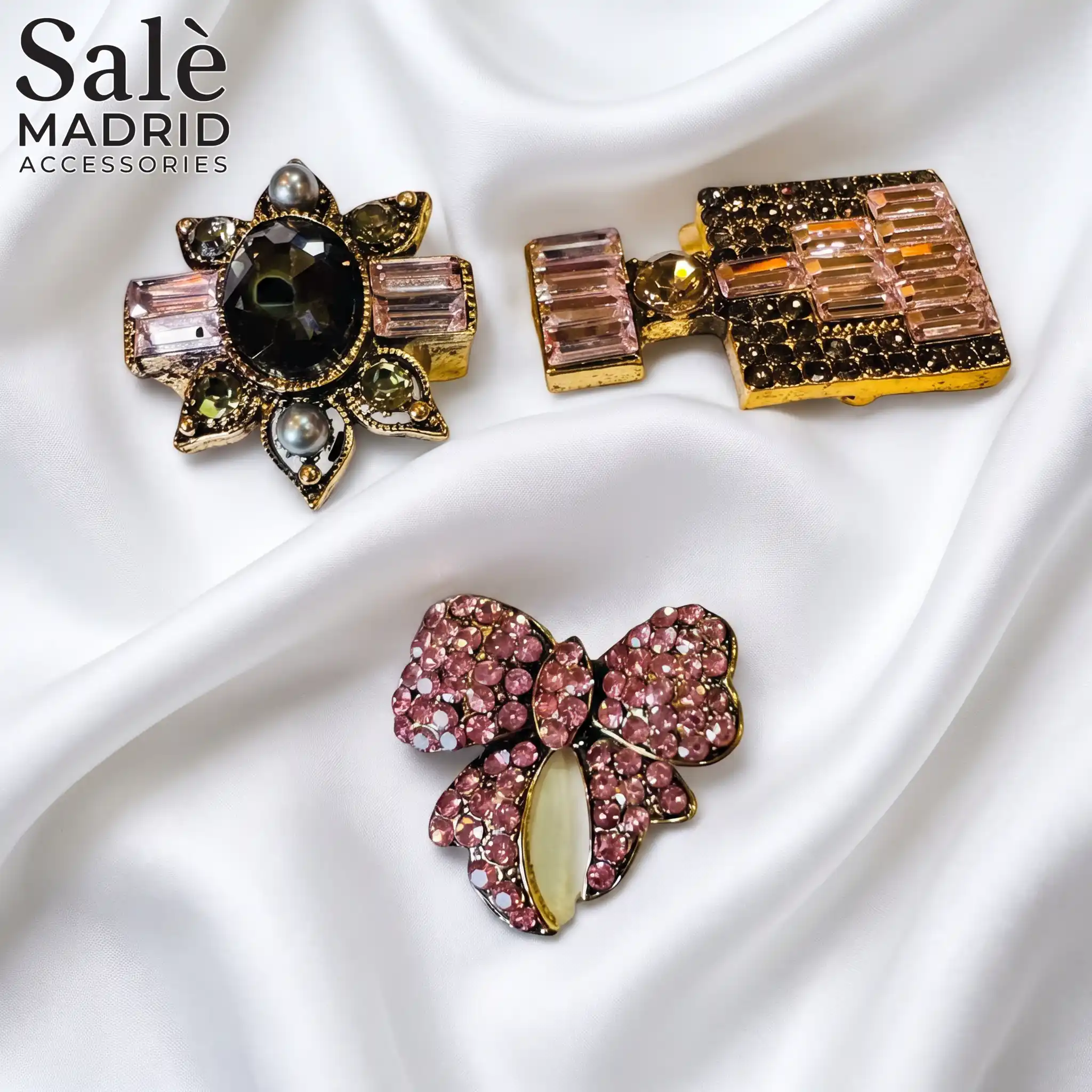SET BROOCH+BUTTON CLIPS 3 PCS PINK BOW STAR PERFUME BOTTLE PINK
