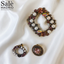 SET BROOCH+BUTTON CLIPS OVAL PEARL CHAMPAGNE VINTAGE