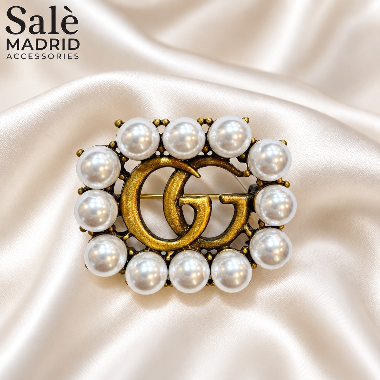 BROOCH GUCCI GG LOGO PEARL GOLD WHITE PEARL Main image