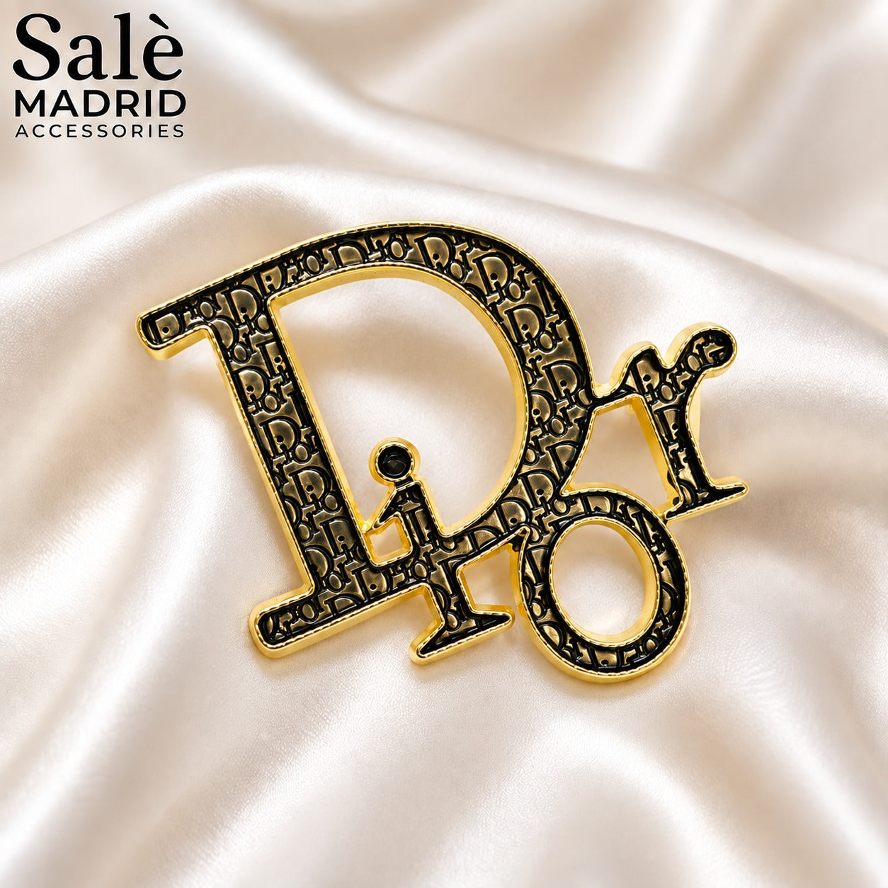 BROOCH DIOR LOGO GOLD BLACK