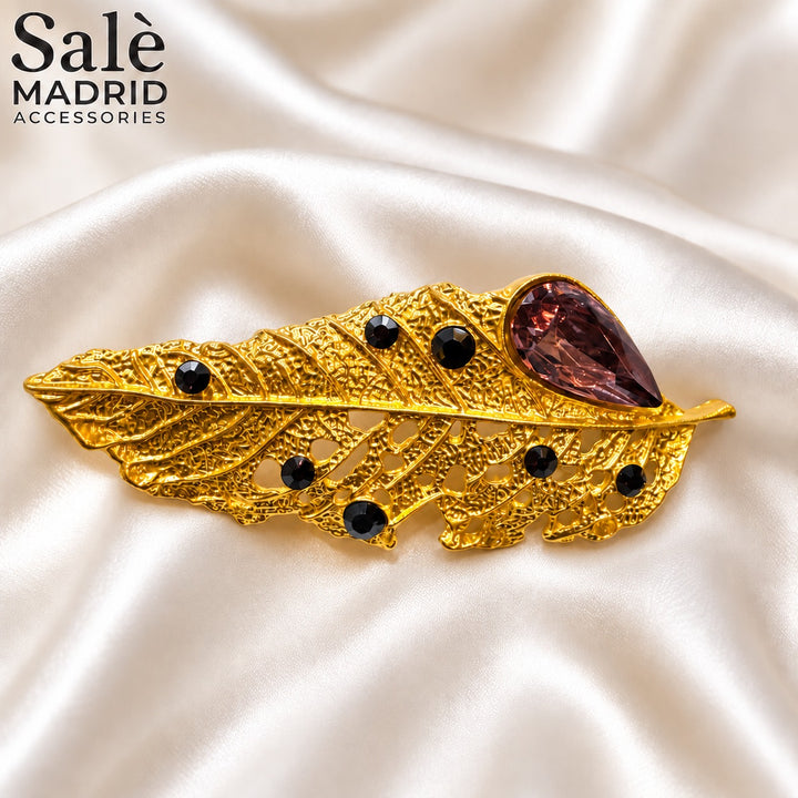 BROOCH LEAF FEATHER PURPLE