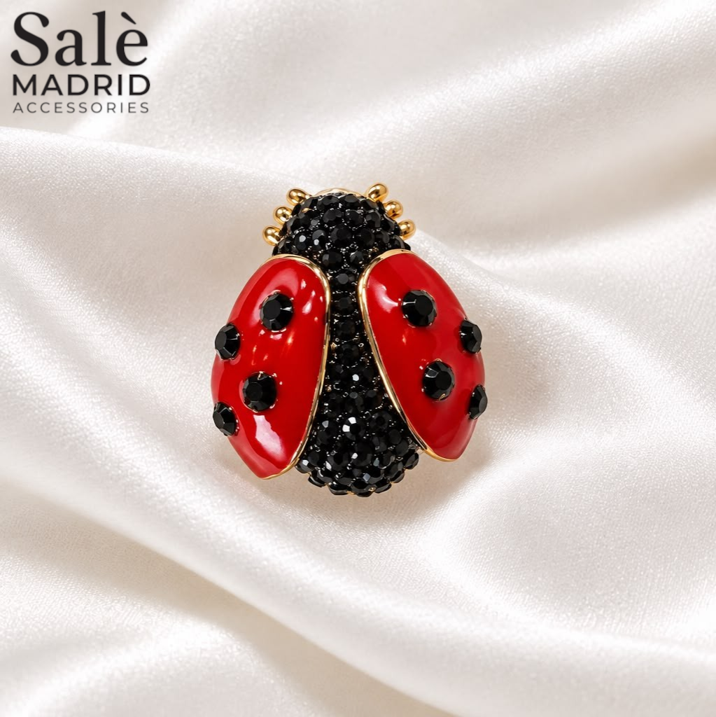 Brooch Ladybug Red Black Gold