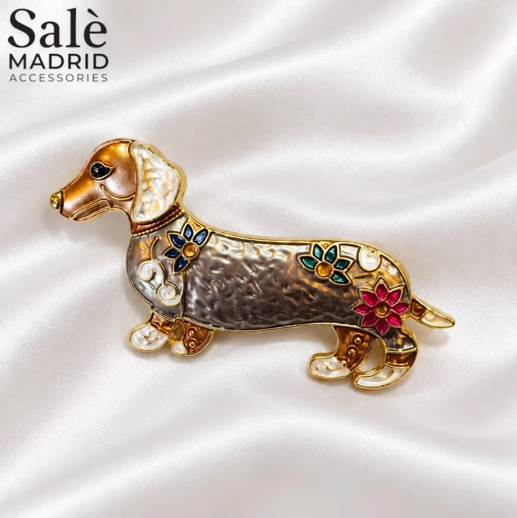 Brooch Dog Dachshund Flower Enamel Main image