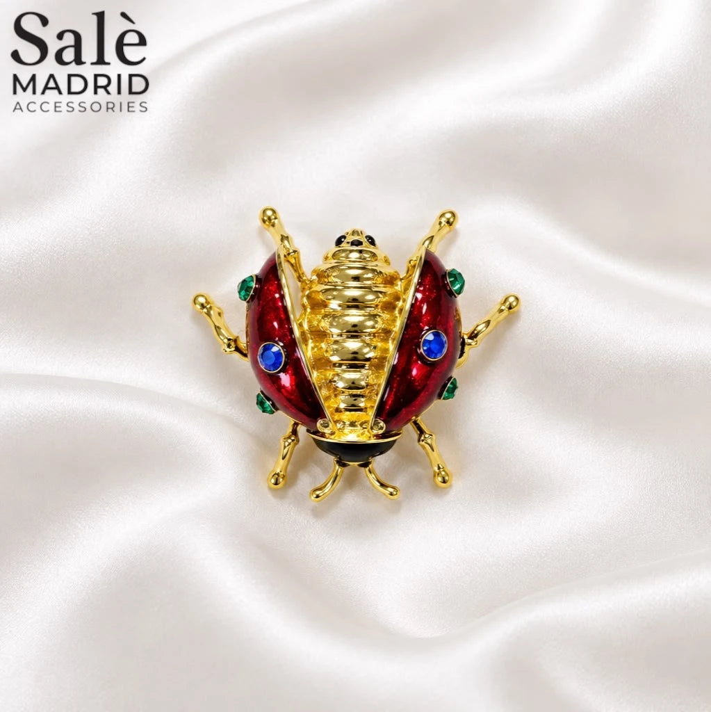 Brooch Ladybug Red 3D Color Stones