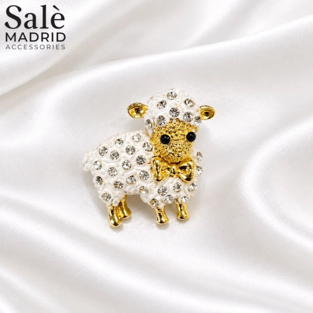 Brooch Sheep White Gold Bow