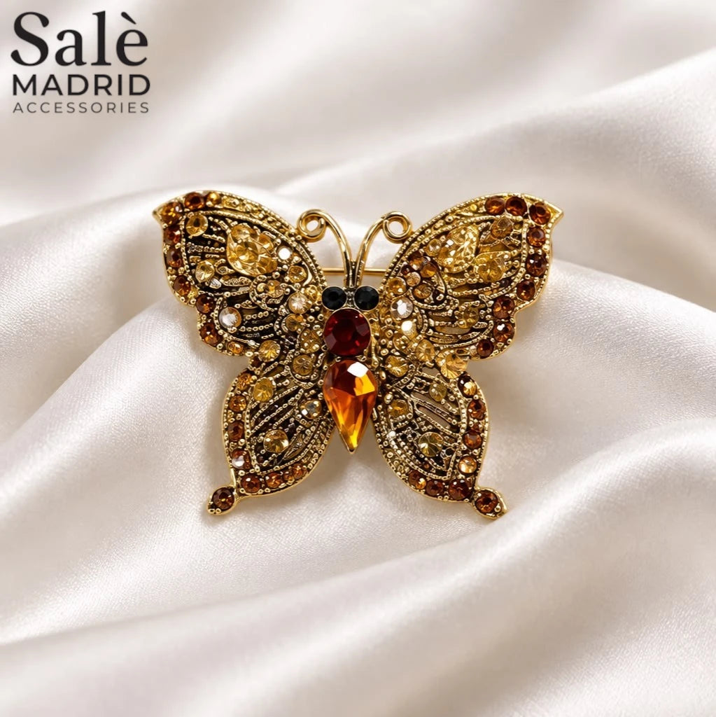 Brooch Butterfly Antique Champagne Red الصورة الرئيسية
