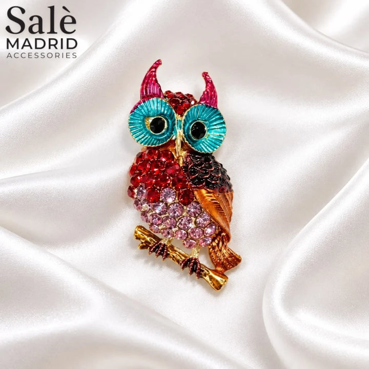 Brooch Owl Crystal Red Purple Truq Eye
