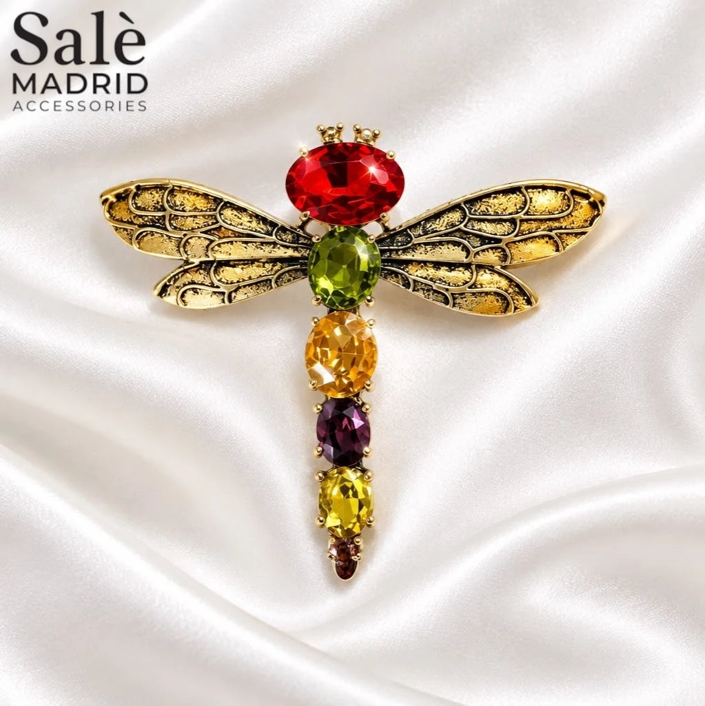 Brooch Dragon Fly Bronze Multicrystal الصورة الرئيسية
