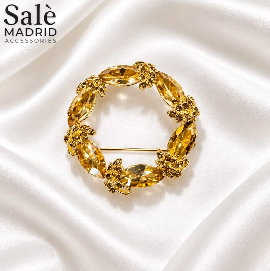 Brooch Wreath Champagne Crystal Gold الصورة الرئيسية
