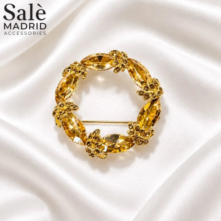 Brooch Wreath Champagne Crystal Gold