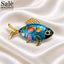 Brooch Fish Enemel Blue Dot Gold