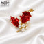 Brooch Leaf Red Pearl Gold