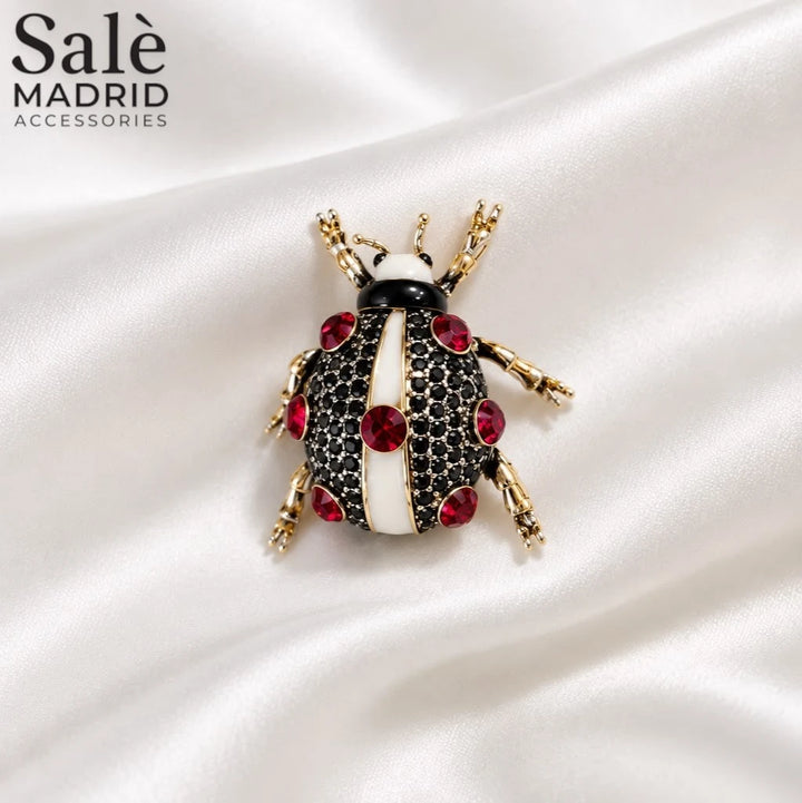Brooch Beetle Ladybug Red Dots Gold