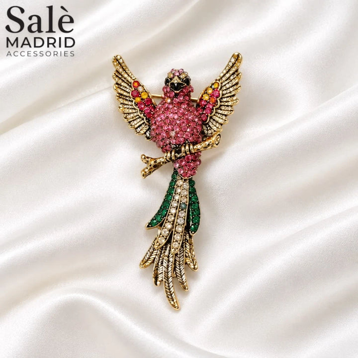 Brooch Parrot Pink Green Tail