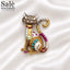 Brooch Cat Gold Curly Tail Enamel