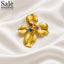 Brooch Flower Gold Hammered 5 Petals 3 Color Stones