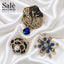 Set 3 Brooch Royal Blue Leaf Laser Cut Blue Stone + Camellia Pearl Navy + Snowflake Star Blue