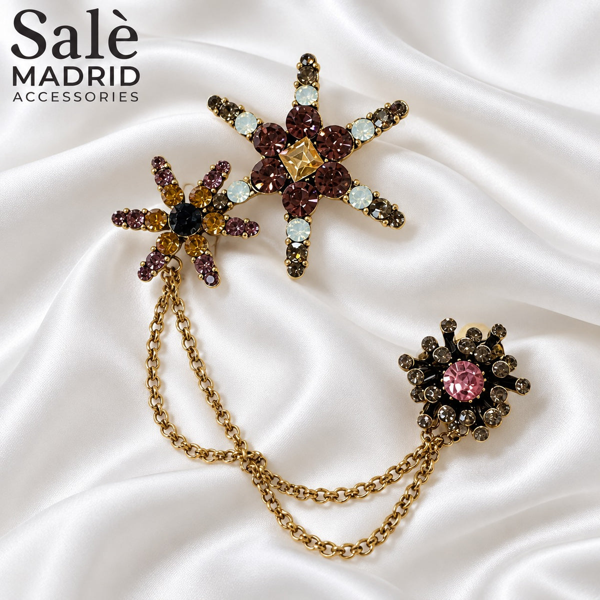 Brooch Set 3 Star Chain Set Double Collar Star Pink