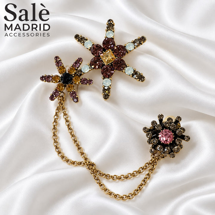 Brooch Set 3 Star Chain Set Double Collar Star Pink