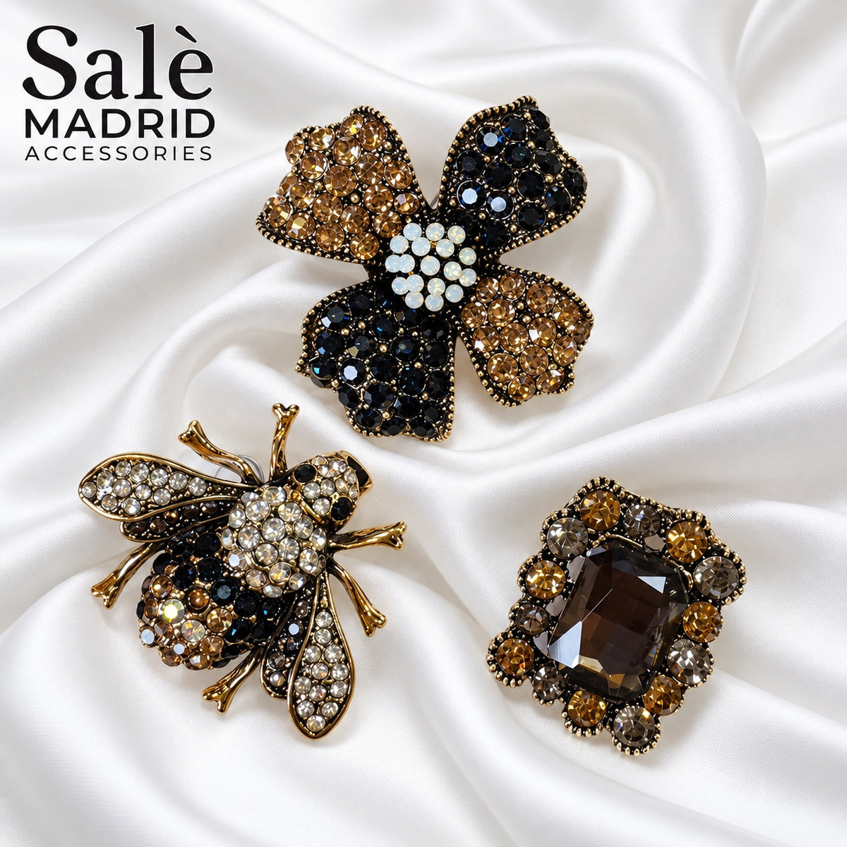 Set 3 Brooch Bee + Square Grey Halo + Flower 5 Petals الصورة الرئيسية