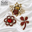 Brooch Set 3 Red Pearl Bee + Flower Red Oval Pearl + Dragonfly Red Pave