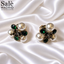 SET BROOCH CUFFLINKS FLOWER PEARL GREEN CLUSTER + EMERALD GOLD