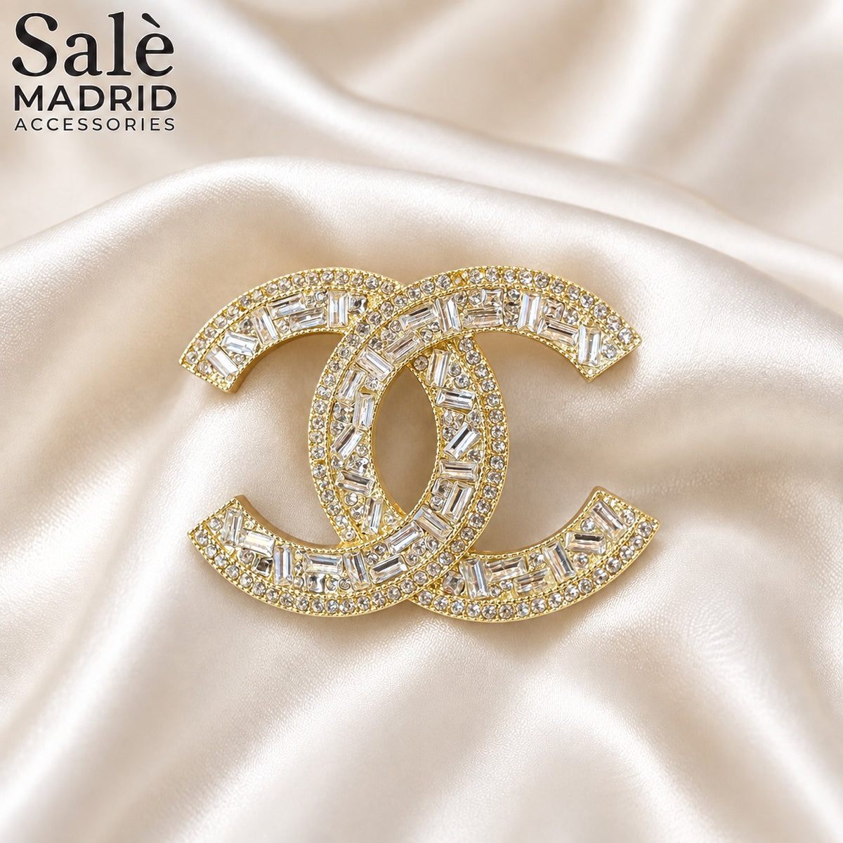Gold-Tone Pink Baguette Double-C Brooch