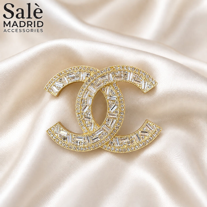 Gold-Tone Pink Baguette Double-C Brooch