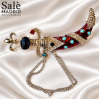 BROOCH KHANJAR DAGGER RED ENAMEL TURQUOISE BLUE CRYSTAL SILVER