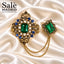 SET 2 BROOCH CHAIN EMERALD GREEN ROYAL VICTORIAN GOLD