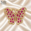 BROOCH BUTTERFLY PINK FUCHSIA CRYSTAL GOLD LARGE