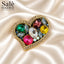 BROOCH HEART MULTICOLOR LARGE CRYSTAL BROWN BORDER GOLD