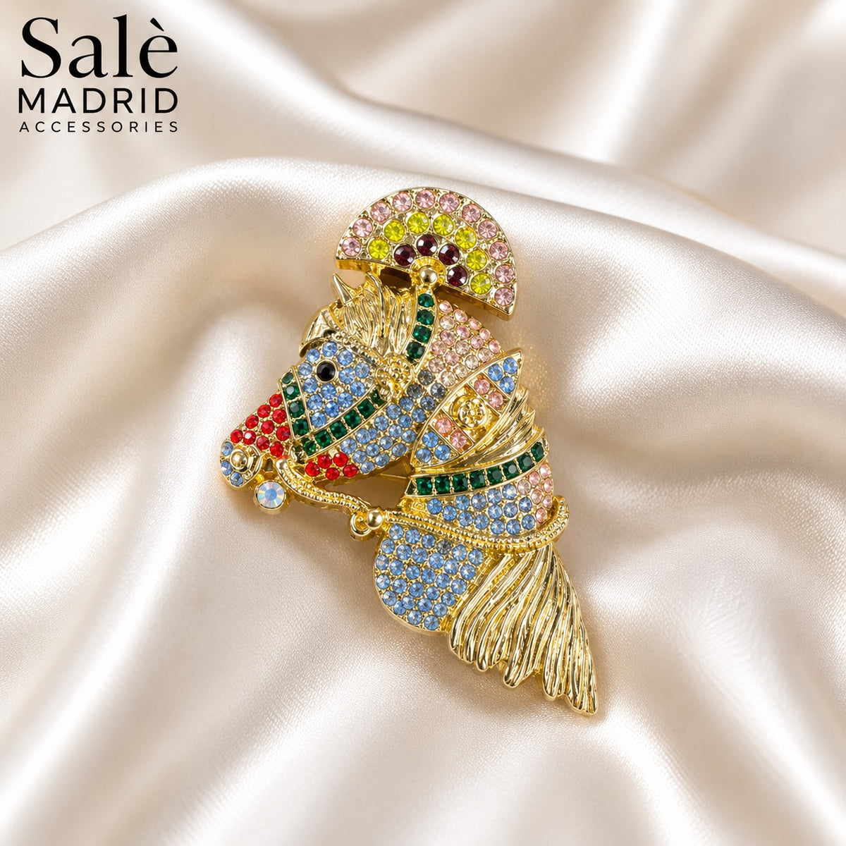 BROOCH SEAHORSE ARMOR MULTICOLOR CRYSTAL GOLD