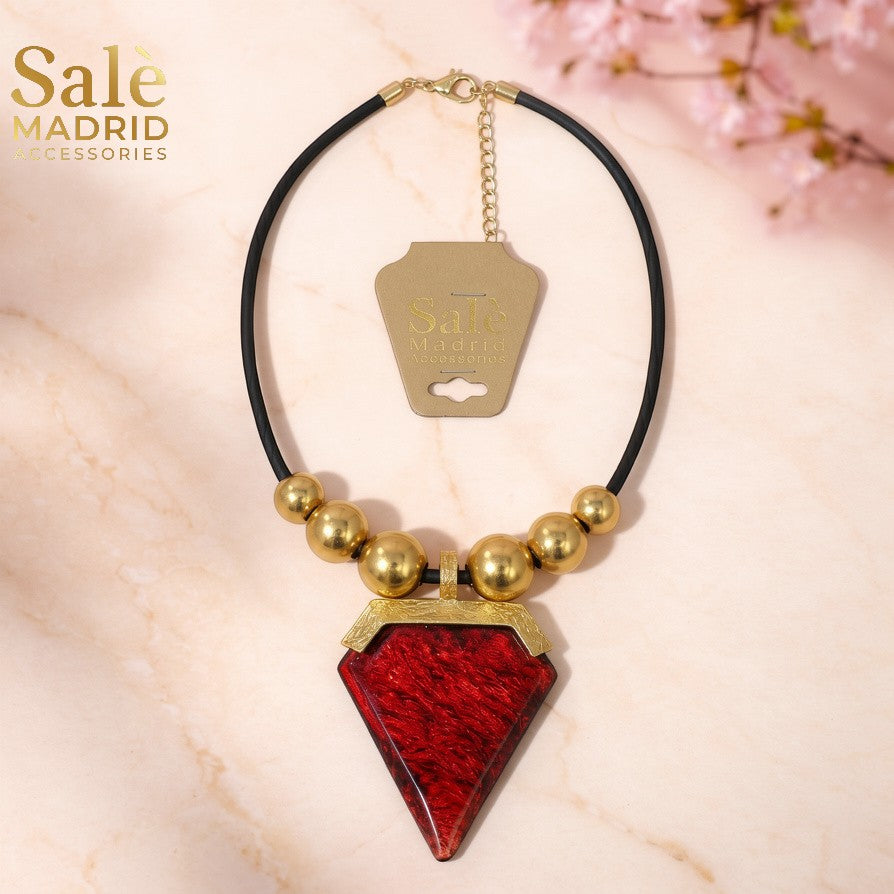 Necklace Medium KC Gold/Black Leather Cord