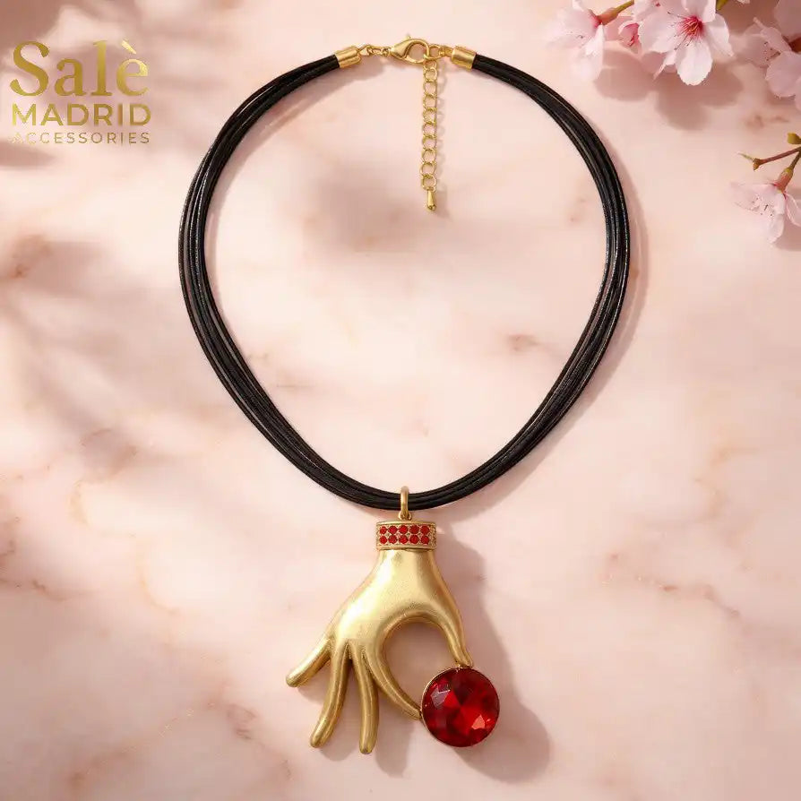Necklace Sand Gold/Short Chain, 45CM+6 Black Lines