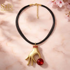 Necklace Sand Gold/Short Chain, 45CM+6 Black Lines