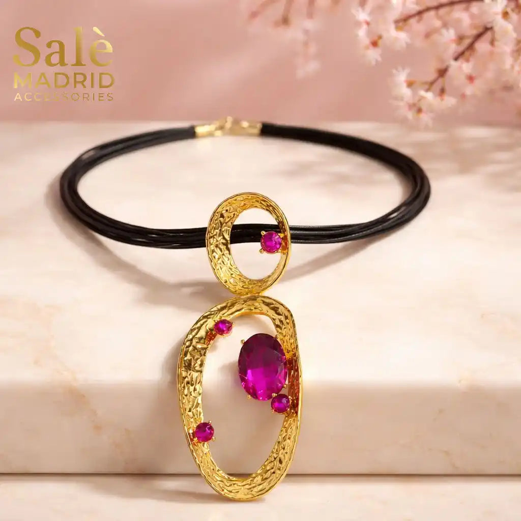Necklace Medium KC Gold/Short Chain 6 Lines, 45Cm, Black Line