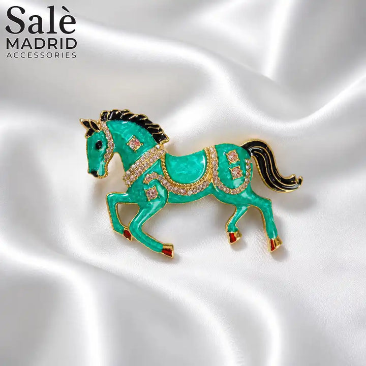 Pink Enamel Running Horse Brooch