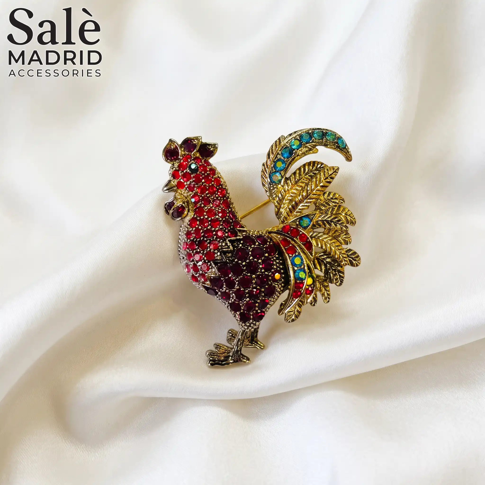 BROOCH ROOSTER PERIDOT GOLD