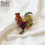 Olive Crystal Rooster Brooch