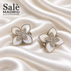 SET 2 CUFFLINKS FLOWER 4 PETAL WHITE CRYSTAL SET 2PCS