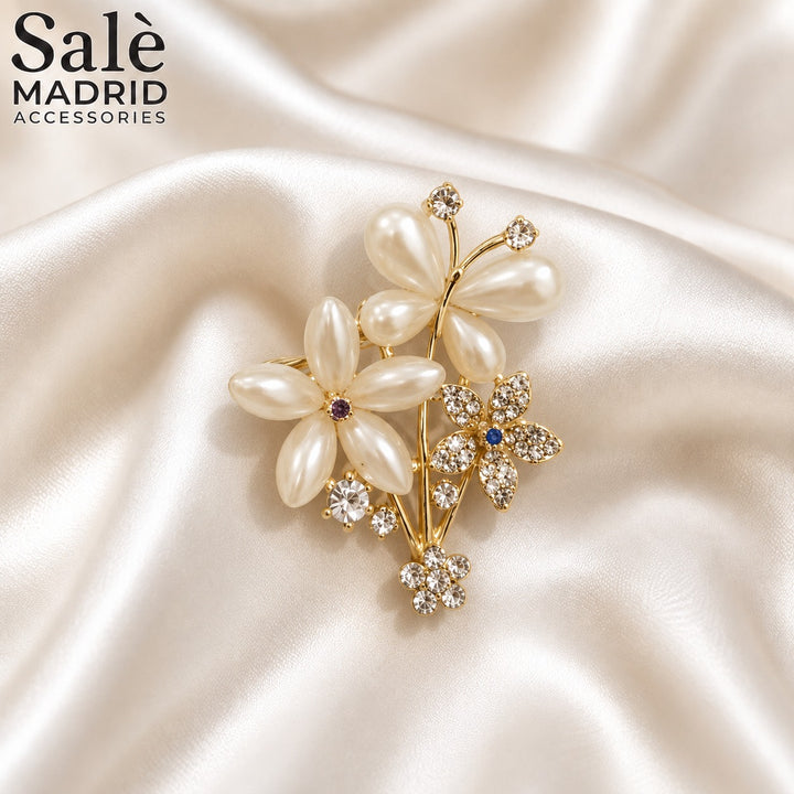 BROOCH Flower Double Pearl Tear